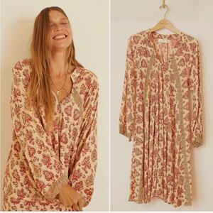 Natalie Martin Cream and Red Long Sleeve Printed Dress